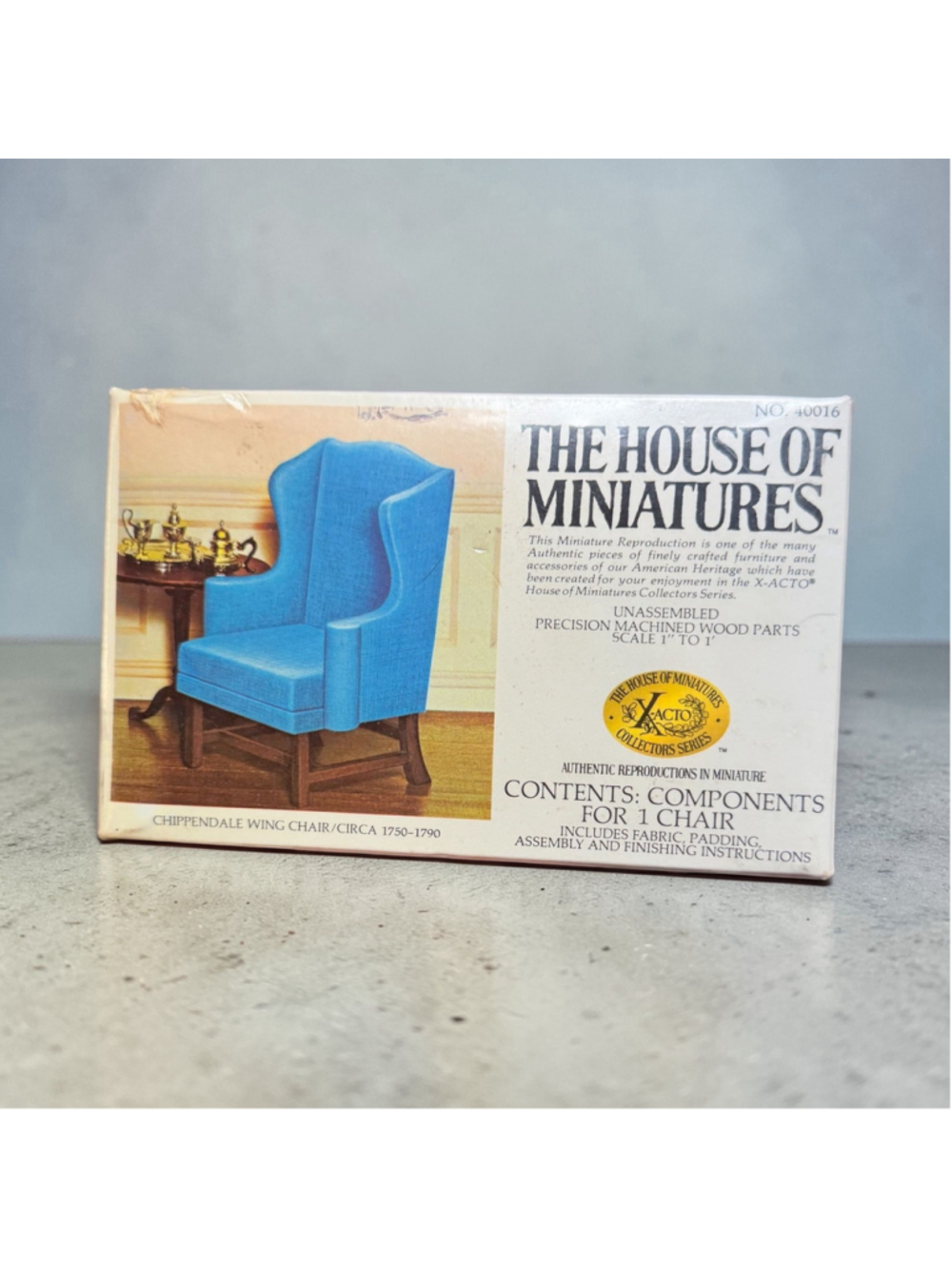 Vintage X-Acto House of Miniatures #40016 Chippendale Wing Chair Kit Sealed 1:12